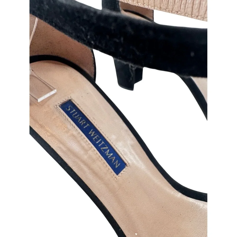 Stuart Weitzman NearlyNude Black Suede Block Heel 80MM Ankle Strap Sandals 11